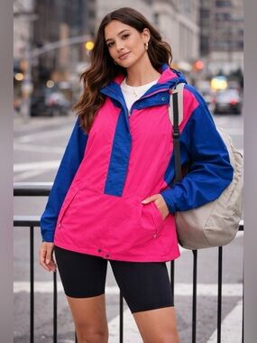 Vintage Gore-Tex Neon Pink Blue Windbreaker Jacket Sz M Colorblock Waterproof